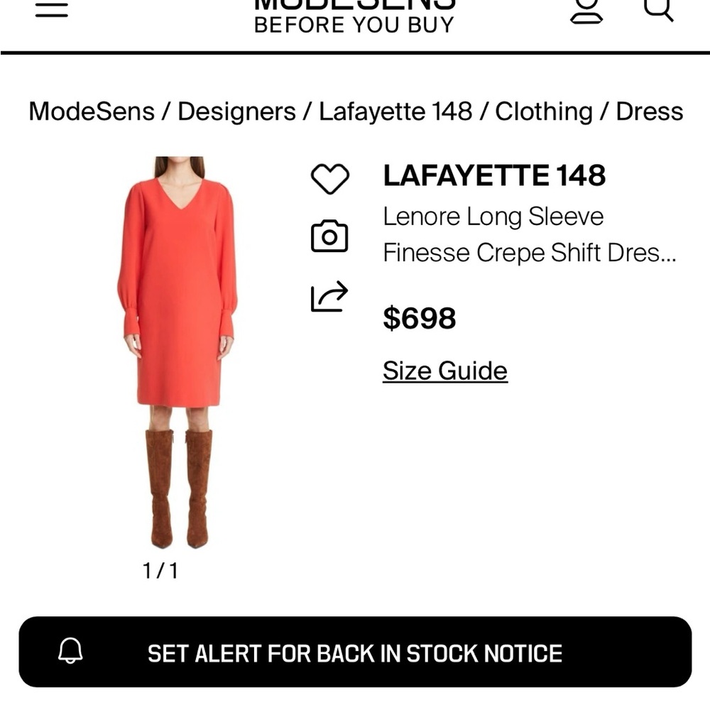 Lafayette 148 New York Vivid Red Long Sleeve Dress